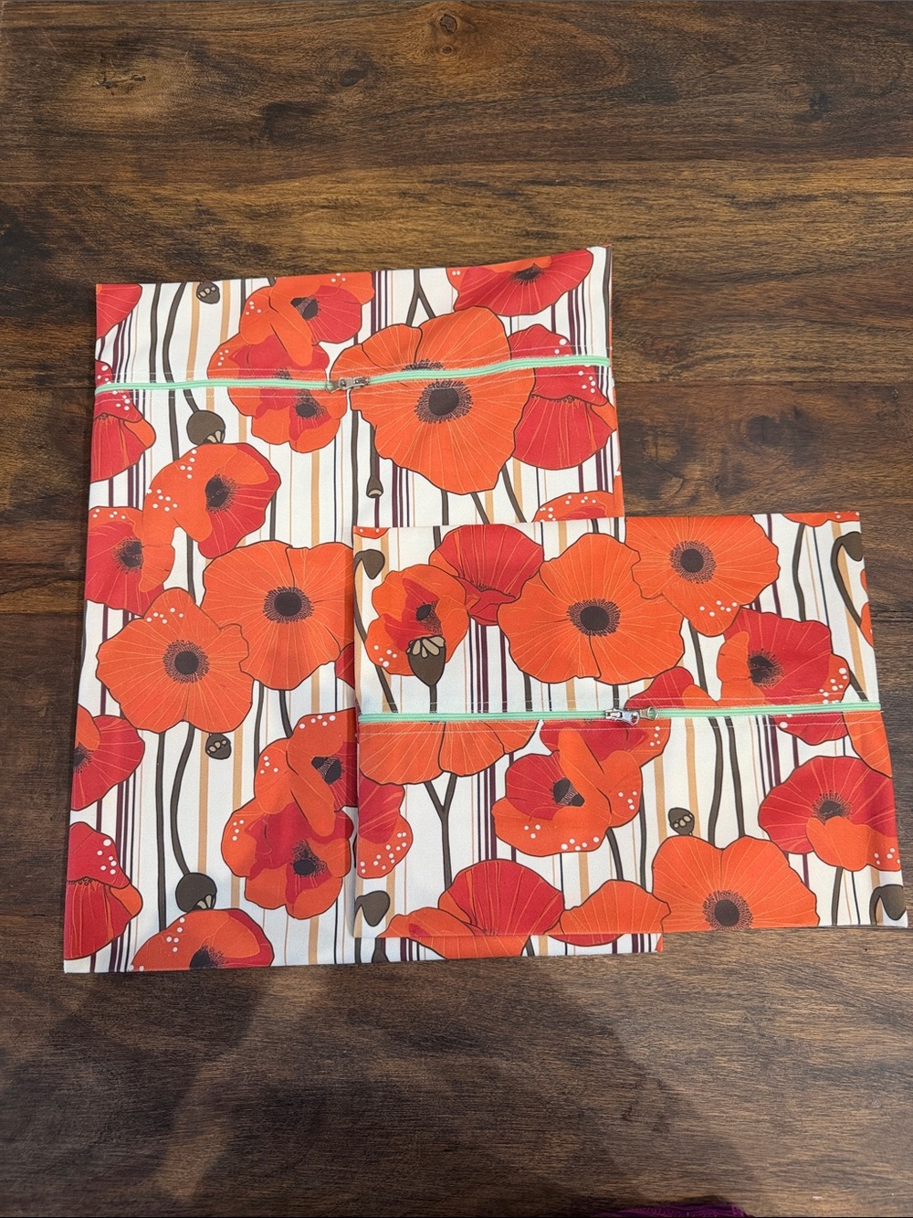 Hand Crafted Travel Laundry Bags Set - Vibrant Orange Poppies
